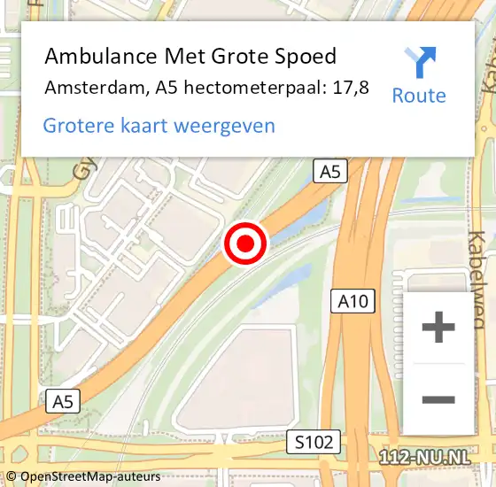 Locatie op kaart van de 112 melding: Ambulance Met Grote Spoed Naar Amsterdam, A5 hectometerpaal: 17,8 op 6 juni 2024 18:34