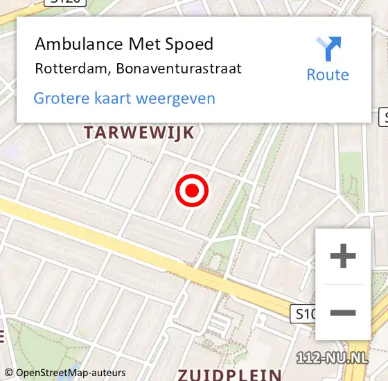 Locatie op kaart van de 112 melding: Ambulance Met Spoed Naar Rotterdam, Bonaventurastraat op 6 juni 2024 18:38