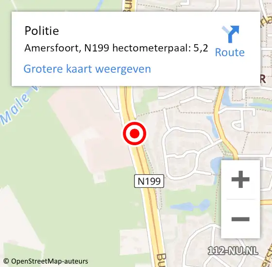 Locatie op kaart van de 112 melding: Politie Amersfoort, N199 hectometerpaal: 5,2 op 6 juni 2024 18:45