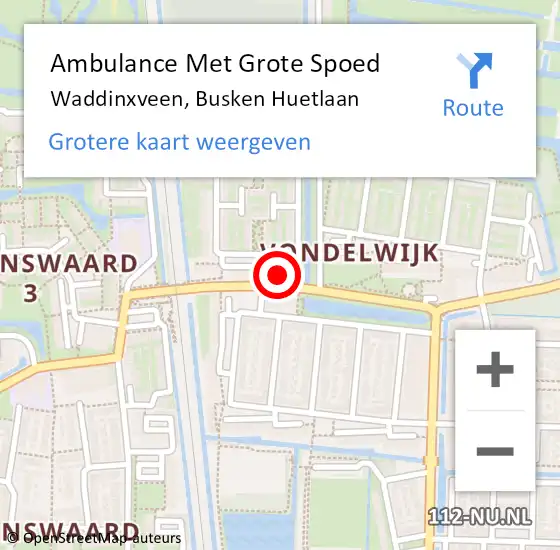 Locatie op kaart van de 112 melding: Ambulance Met Grote Spoed Naar Waddinxveen, Busken Huetlaan op 6 juni 2024 18:53