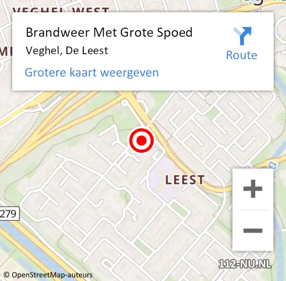 Locatie op kaart van de 112 melding: Brandweer Met Grote Spoed Naar Veghel, De Leest op 6 juni 2024 18:55