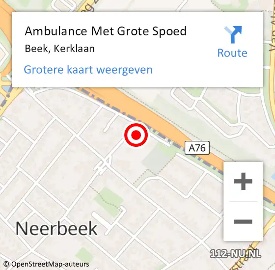 Locatie op kaart van de 112 melding: Ambulance Met Grote Spoed Naar Beek, Kerklaan op 8 oktober 2014 15:16