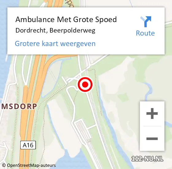 Locatie op kaart van de 112 melding: Ambulance Met Grote Spoed Naar Dordrecht, Beerpolderweg op 6 juni 2024 19:03