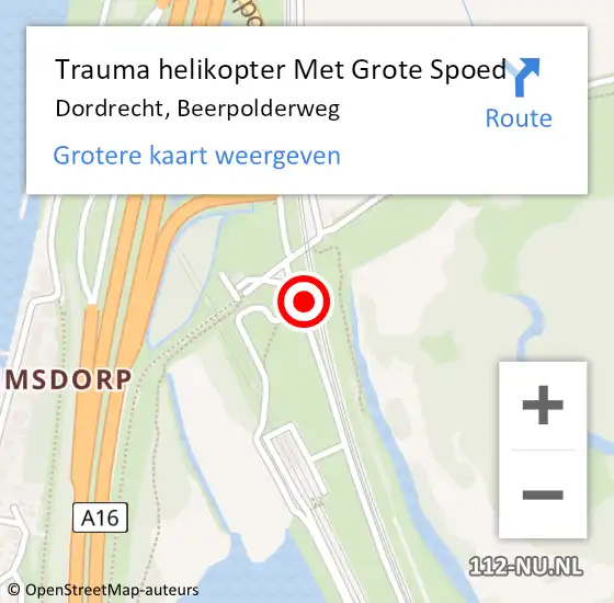 Locatie op kaart van de 112 melding: Trauma helikopter Met Grote Spoed Naar Dordrecht, Beerpolderweg op 6 juni 2024 19:03