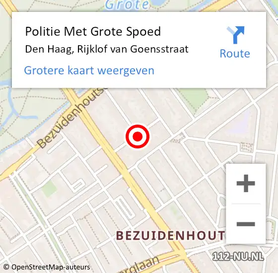 Locatie op kaart van de 112 melding: Politie Met Grote Spoed Naar Den Haag, Rijklof van Goensstraat op 6 juni 2024 19:17