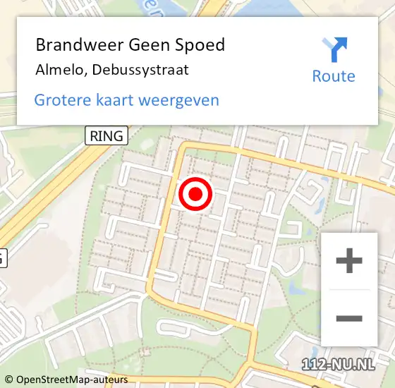 Locatie op kaart van de 112 melding: Brandweer Geen Spoed Naar Almelo, Debussystraat op 6 juni 2024 19:20