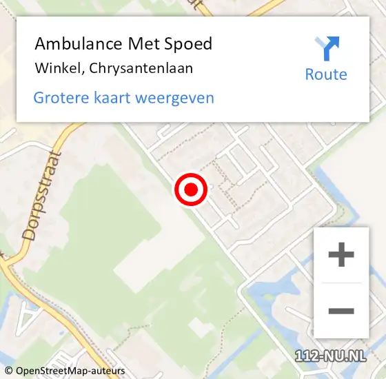 Locatie op kaart van de 112 melding: Ambulance Met Spoed Naar Winkel, Chrysantenlaan op 6 juni 2024 19:24