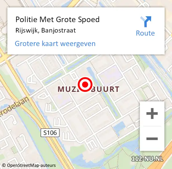 Locatie op kaart van de 112 melding: Politie Met Grote Spoed Naar Rijswijk, Banjostraat op 6 juni 2024 19:40