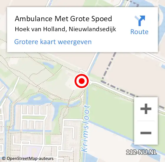 Locatie op kaart van de 112 melding: Ambulance Met Grote Spoed Naar Hoek van Holland, Nieuwlandsedijk op 6 juni 2024 19:43