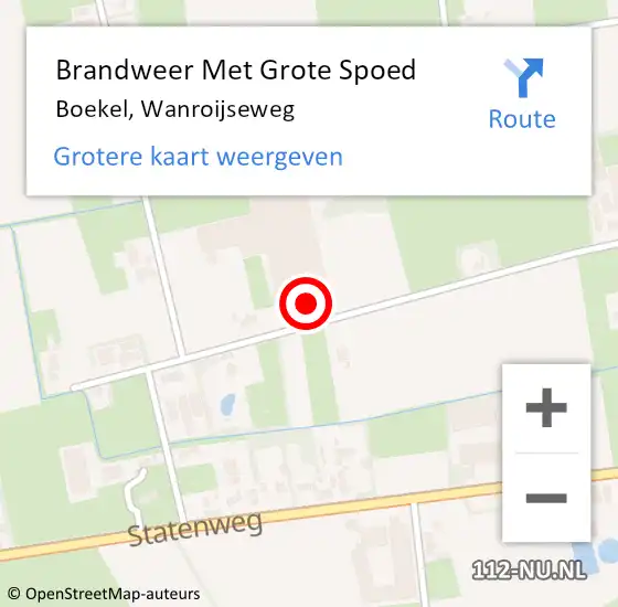 Locatie op kaart van de 112 melding: Brandweer Met Grote Spoed Naar Boekel, Wanroijseweg op 6 juni 2024 20:04