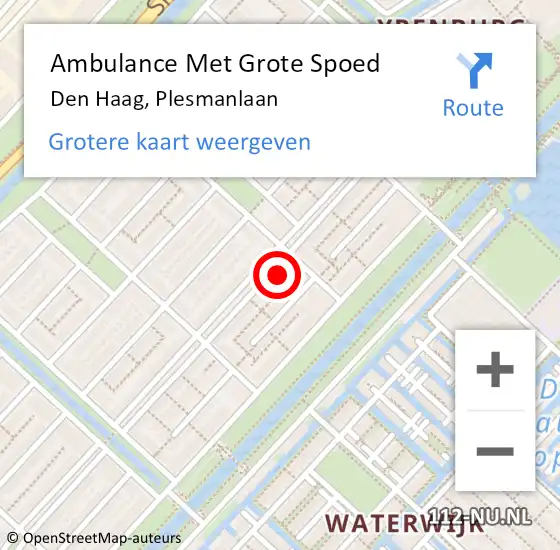 Locatie op kaart van de 112 melding: Ambulance Met Grote Spoed Naar Den Haag, Plesmanlaan op 6 juni 2024 20:07