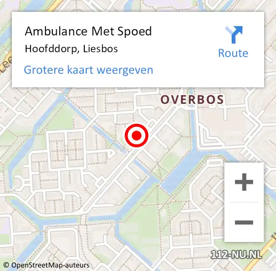 Locatie op kaart van de 112 melding: Ambulance Met Spoed Naar Hoofddorp, Liesbos op 6 juni 2024 20:55