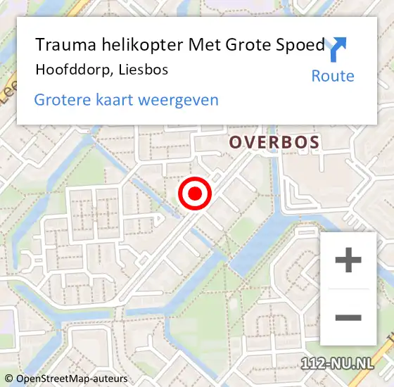 Locatie op kaart van de 112 melding: Trauma helikopter Met Grote Spoed Naar Hoofddorp, Liesbos op 6 juni 2024 20:58