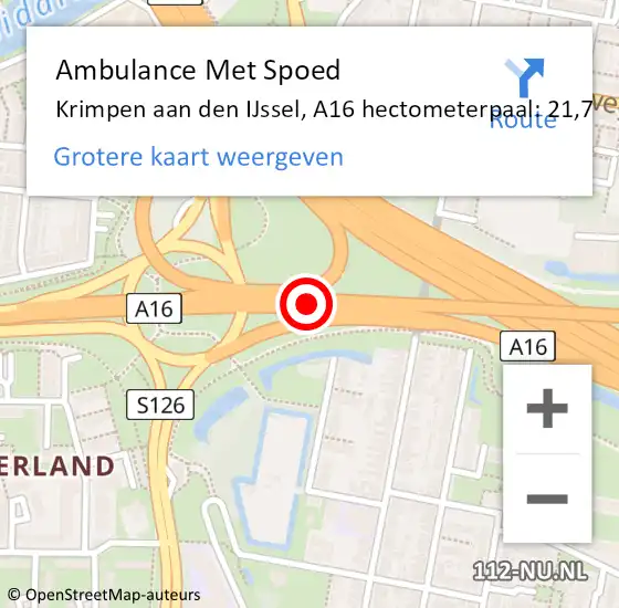 Locatie op kaart van de 112 melding: Ambulance Met Spoed Naar Krimpen aan den IJssel, A16 hectometerpaal: 21,7 op 6 juni 2024 21:02