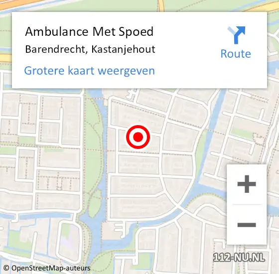 Locatie op kaart van de 112 melding: Ambulance Met Spoed Naar Barendrecht, Kastanjehout op 6 juni 2024 21:23