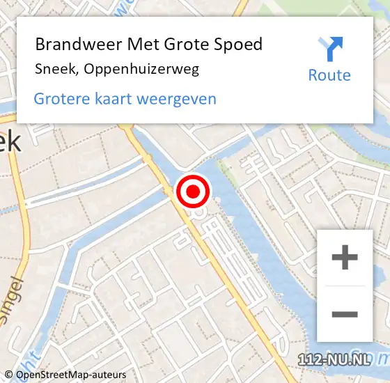 Locatie op kaart van de 112 melding: Brandweer Met Grote Spoed Naar Sneek, Oppenhuizerweg op 6 juni 2024 21:37