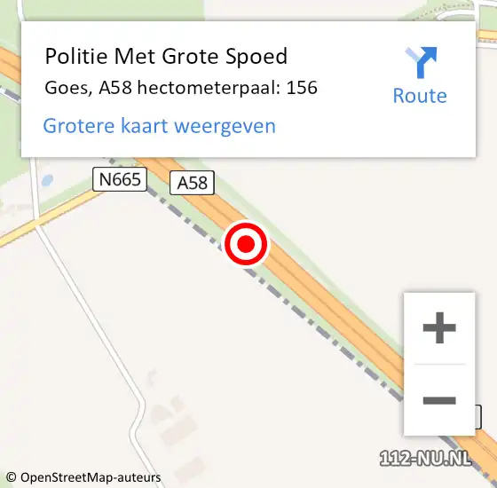 Locatie op kaart van de 112 melding: Politie Met Grote Spoed Naar Goes, A58 hectometerpaal: 156 op 6 juni 2024 21:40