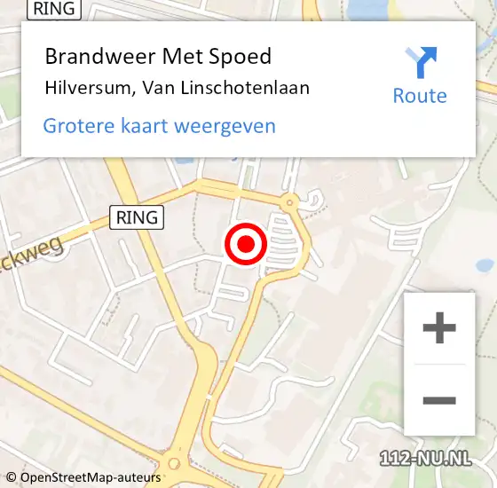 Locatie op kaart van de 112 melding: Brandweer Met Spoed Naar Hilversum, Van Linschotenlaan op 6 juni 2024 22:31