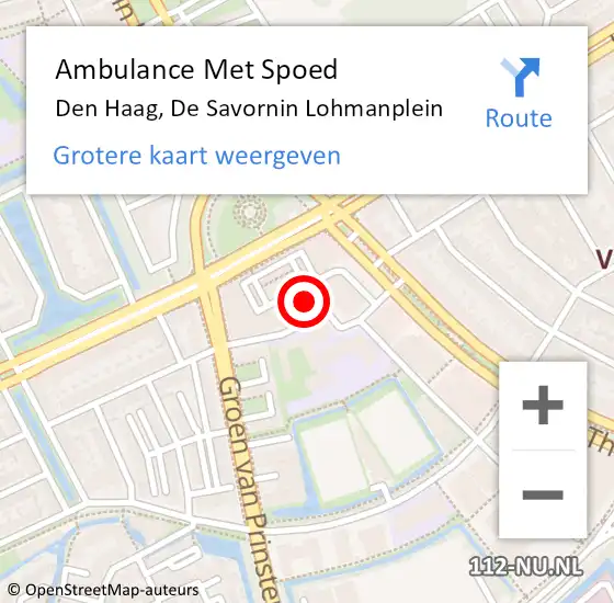 Locatie op kaart van de 112 melding: Ambulance Met Spoed Naar Den Haag, De Savornin Lohmanplein op 6 juni 2024 22:41