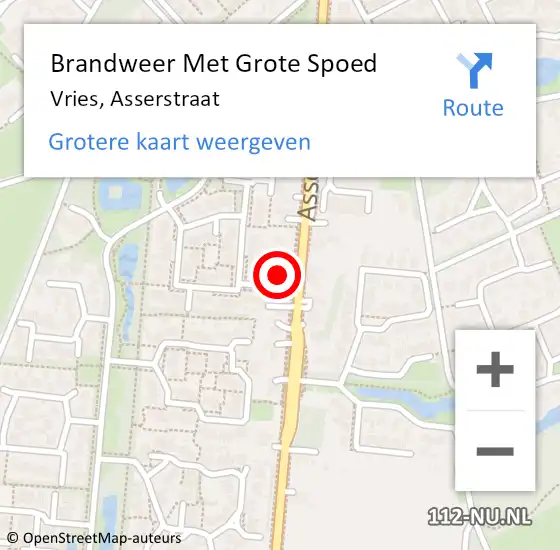 Locatie op kaart van de 112 melding: Brandweer Met Grote Spoed Naar Vries, Asserstraat op 6 juni 2024 22:48