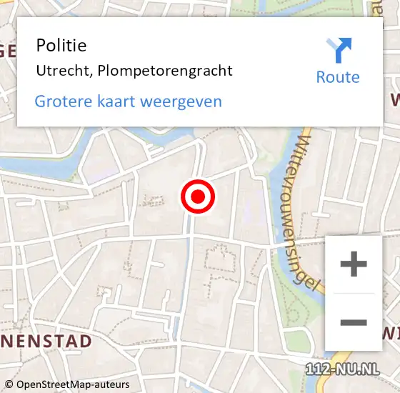 Locatie op kaart van de 112 melding: Politie Utrecht, Plompetorengracht op 6 juni 2024 23:02