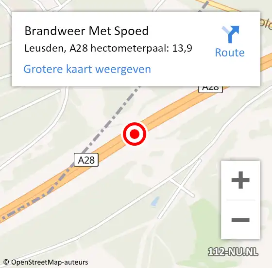 Locatie op kaart van de 112 melding: Brandweer Met Spoed Naar Leusden, A28 hectometerpaal: 13,9 op 6 juni 2024 23:50