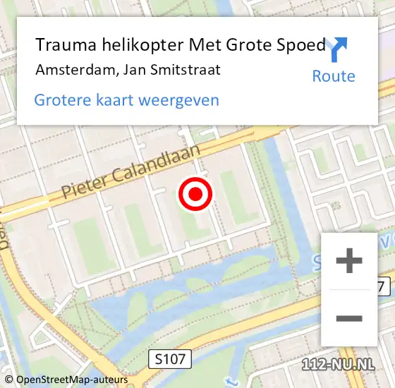 Locatie op kaart van de 112 melding: Trauma helikopter Met Grote Spoed Naar Amsterdam, Jan Smitstraat op 7 juni 2024 00:04