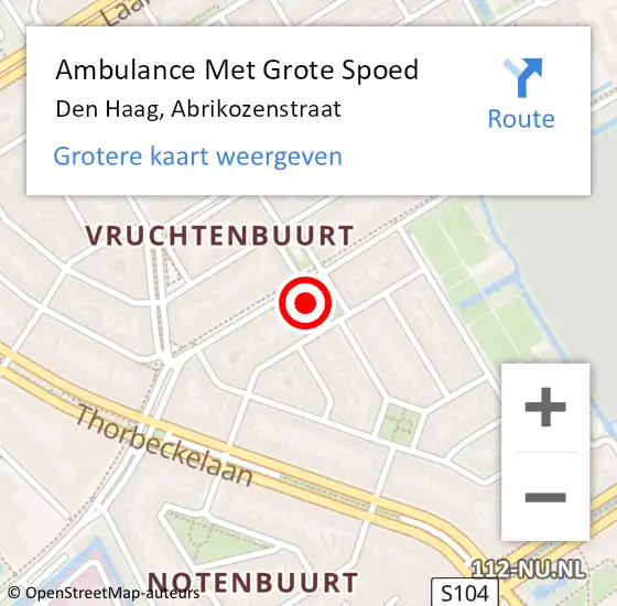 Locatie op kaart van de 112 melding: Ambulance Met Grote Spoed Naar Den Haag, Abrikozenstraat op 7 juni 2024 00:07