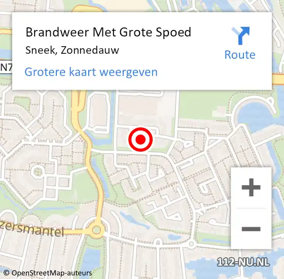 Locatie op kaart van de 112 melding: Brandweer Met Grote Spoed Naar Sneek, Zonnedauw op 7 juni 2024 00:20