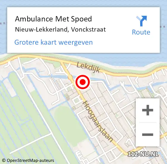 Locatie op kaart van de 112 melding: Ambulance Met Spoed Naar Nieuw-Lekkerland, Vonckstraat op 7 juni 2024 01:43