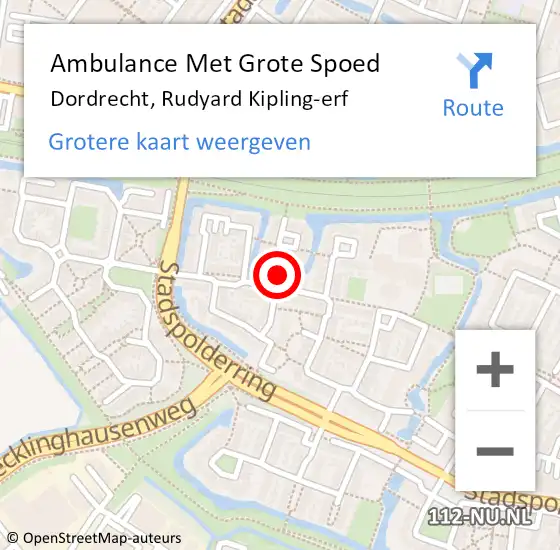 Locatie op kaart van de 112 melding: Ambulance Met Grote Spoed Naar Dordrecht, Rudyard Kipling-erf op 7 juni 2024 01:46