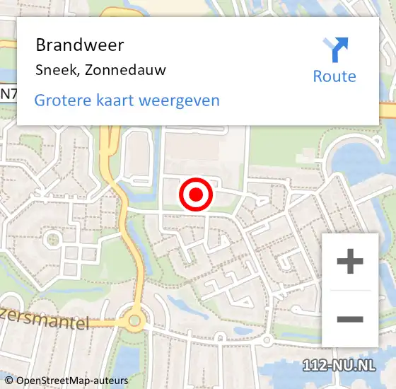 Locatie op kaart van de 112 melding: Brandweer Sneek, Zonnedauw op 7 juni 2024 02:05