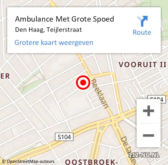 Locatie op kaart van de 112 melding: Ambulance Met Grote Spoed Naar Den Haag, Teijlerstraat op 7 juni 2024 02:25