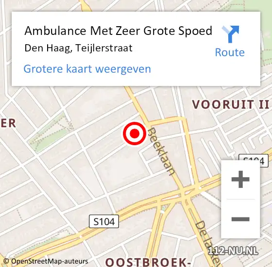 Locatie op kaart van de 112 melding: Ambulance Met Zeer Grote Spoed Naar Den Haag, Teijlerstraat op 7 juni 2024 02:26