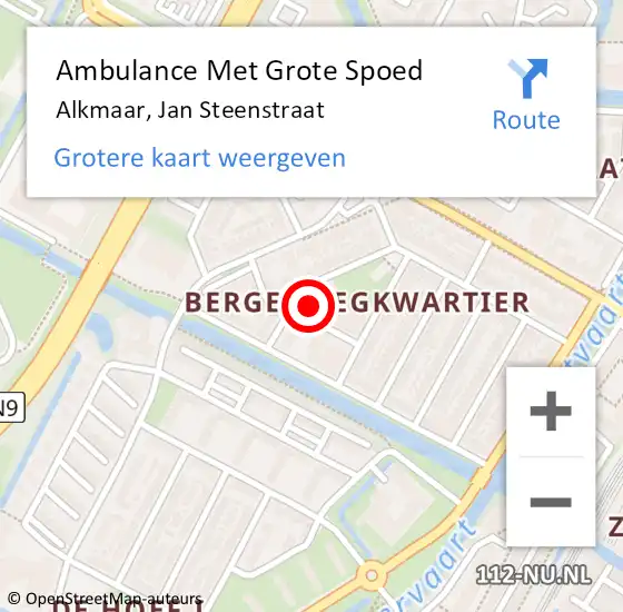 Locatie op kaart van de 112 melding: Ambulance Met Grote Spoed Naar Alkmaar, Jan Steenstraat op 7 juni 2024 03:57