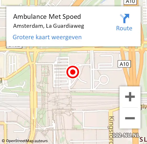 Locatie op kaart van de 112 melding: Ambulance Met Spoed Naar Amsterdam, La Guardiaweg op 7 juni 2024 04:42