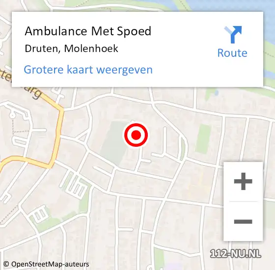 Locatie op kaart van de 112 melding: Ambulance Met Spoed Naar Druten, Molenhoek op 7 juni 2024 04:55