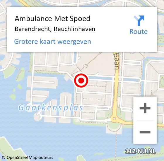 Locatie op kaart van de 112 melding: Ambulance Met Spoed Naar Barendrecht, Reuchlinhaven op 7 juni 2024 05:16