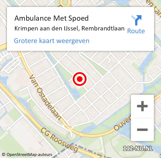 Locatie op kaart van de 112 melding: Ambulance Met Spoed Naar Krimpen aan den IJssel, Rembrandtlaan op 7 juni 2024 05:31