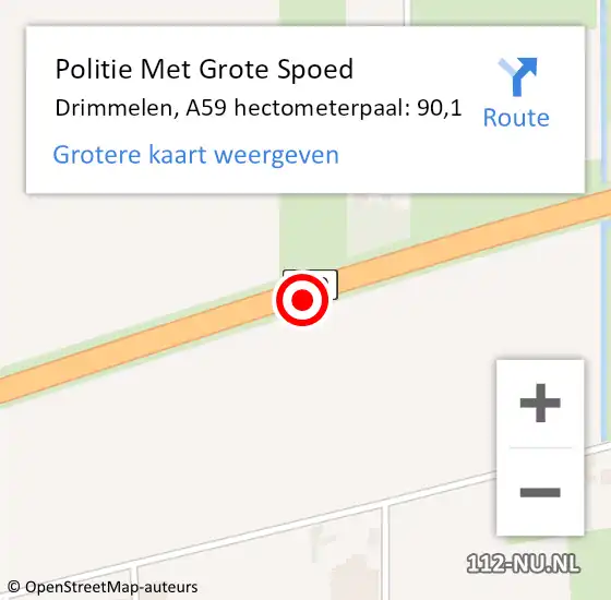 Locatie op kaart van de 112 melding: Politie Met Grote Spoed Naar Drimmelen, A59 hectometerpaal: 90,1 op 7 juni 2024 06:14