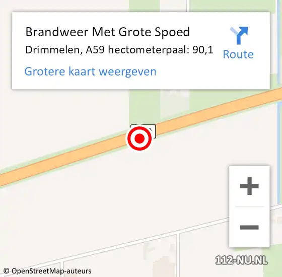 Locatie op kaart van de 112 melding: Brandweer Met Grote Spoed Naar Drimmelen, A59 hectometerpaal: 90,1 op 7 juni 2024 06:17