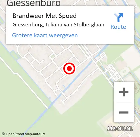 Locatie op kaart van de 112 melding: Brandweer Met Spoed Naar Giessenburg, Juliana van Stolberglaan op 7 juni 2024 07:28