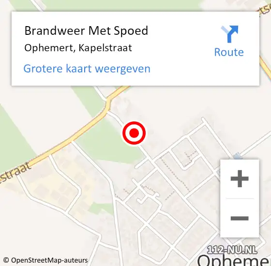 Locatie op kaart van de 112 melding: Brandweer Met Spoed Naar Ophemert, Kapelstraat op 7 juni 2024 07:48