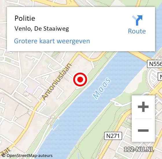 Locatie op kaart van de 112 melding: Politie Venlo, De Staaiweg op 7 juni 2024 08:06