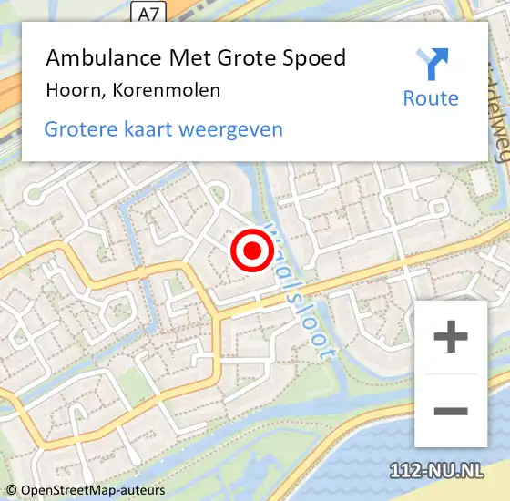 Locatie op kaart van de 112 melding: Ambulance Met Grote Spoed Naar Hoorn, Korenmolen op 7 juni 2024 08:11