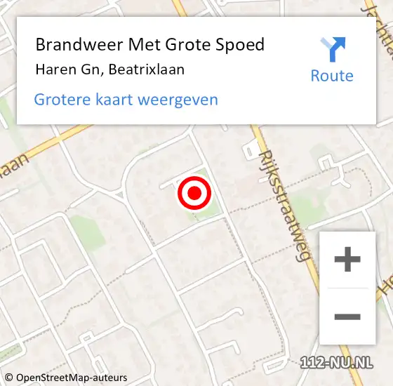 Locatie op kaart van de 112 melding: Brandweer Met Grote Spoed Naar Haren Gn, Beatrixlaan op 7 juni 2024 08:15