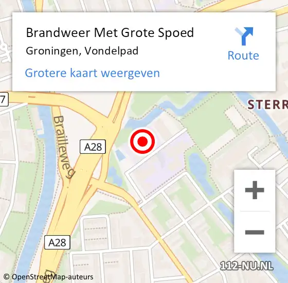 Locatie op kaart van de 112 melding: Brandweer Met Grote Spoed Naar Groningen, Vondelpad op 7 juni 2024 08:19