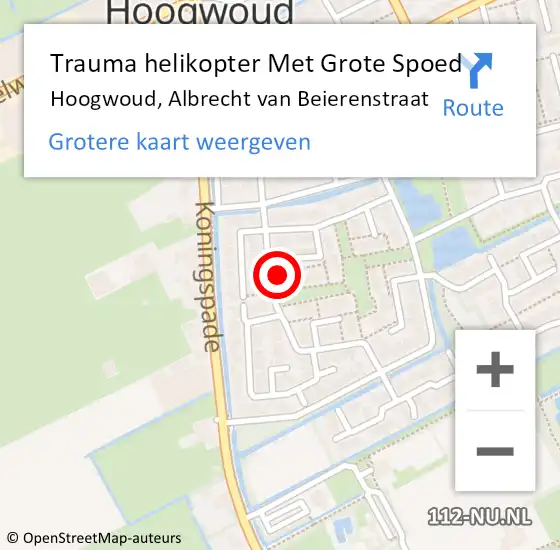 Locatie op kaart van de 112 melding: Trauma helikopter Met Grote Spoed Naar Hoogwoud, Albrecht van Beierenstraat op 7 juni 2024 08:51