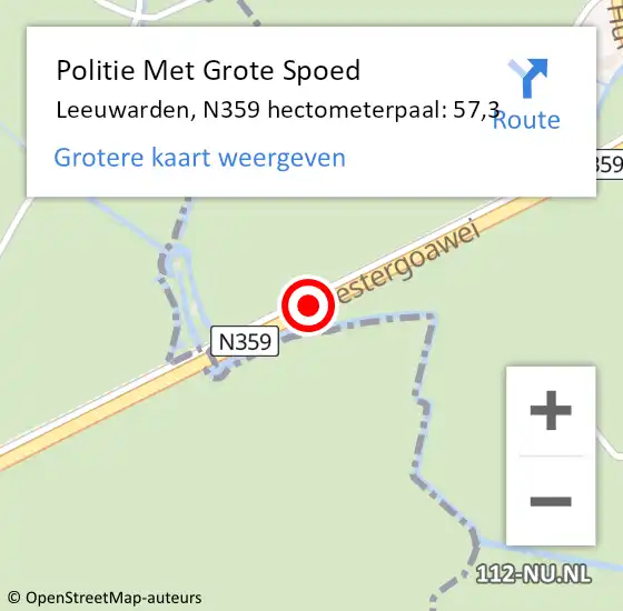 Locatie op kaart van de 112 melding: Politie Met Grote Spoed Naar Leeuwarden, N359 hectometerpaal: 57,3 op 7 juni 2024 09:05