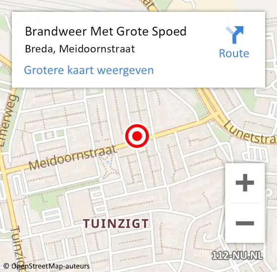 Locatie op kaart van de 112 melding: Brandweer Met Grote Spoed Naar Breda, Meidoornstraat op 7 juni 2024 09:30